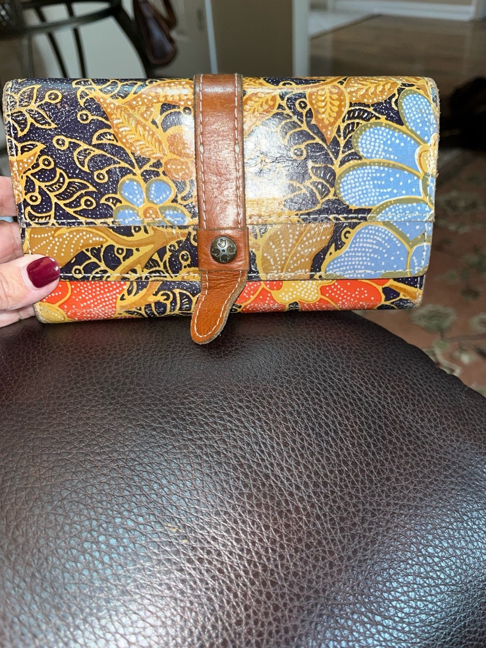 EUC Patricia Nash Trifold Floral Batik Leather Wallet.